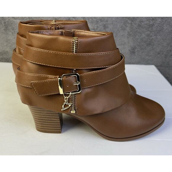 Thalia Sodi Women's 8.5 Ankle Boots Camel Wedge Heel 2" Zip Sides Straps - Picture 3 of 7